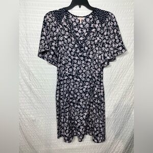 Rebecca Taylor silk blend Navy Blue and Purple Floral Print A-Line Dress size 10